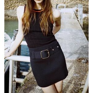 NWT zara navy blue mini skirt with belt size xl